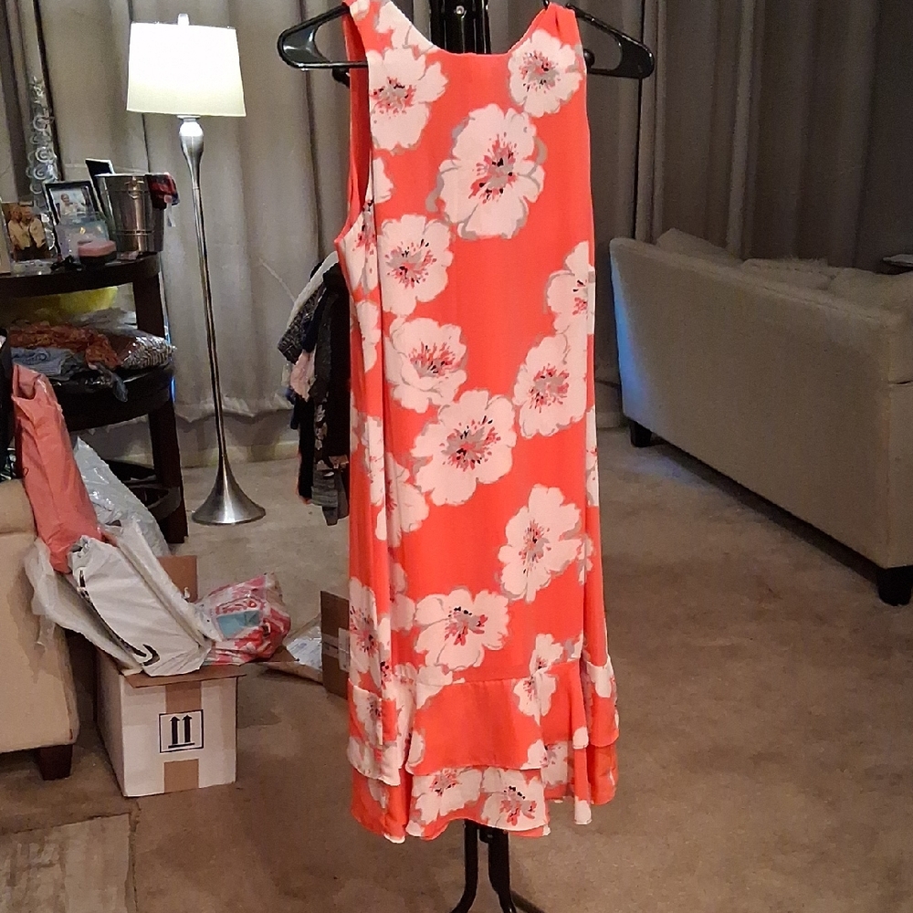 Ivanka Trump Coral and White Floral Midi Dress